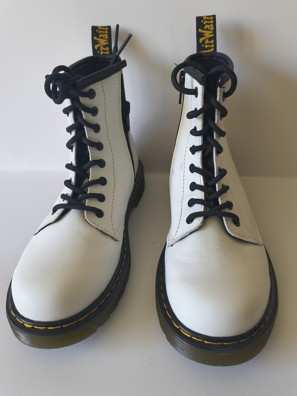 Girls Dr. Martens White and Black Lace-Up Leather Boots